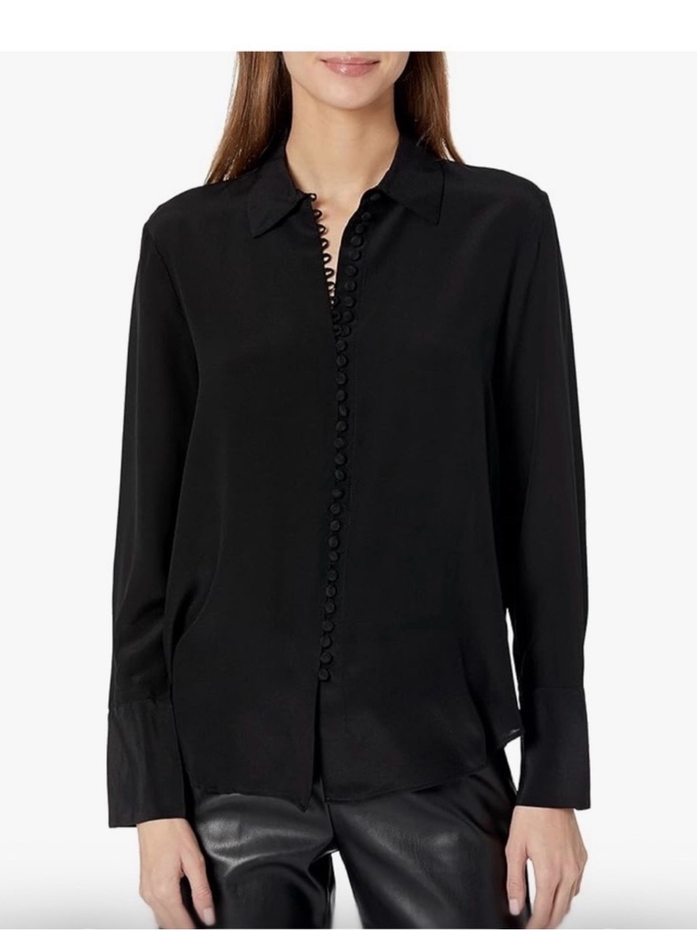 Club Monaco Black Button-Front Silk Blouse